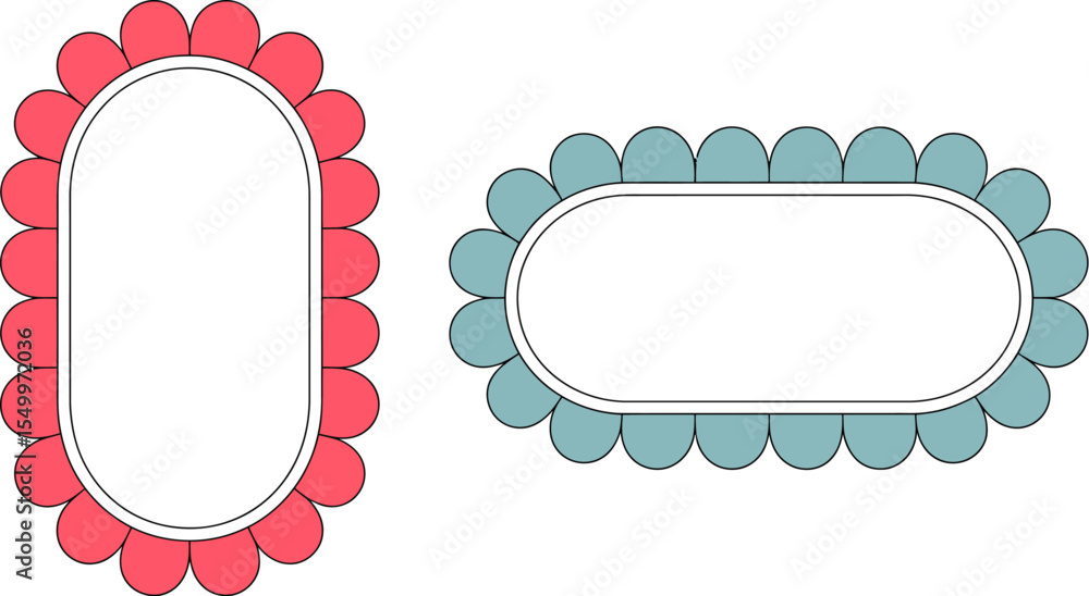 Fototapete oval scallop frame vector template for photo or text cute pink blue border design element graphic re