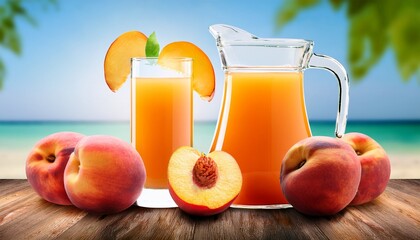 Fototapeta premium cheers to peach summer flavor juice promotion banner