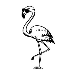Obraz premium a black and white illustration of a flamingo standing on its hind legs black, drawing, flamingo, illustration, leg, stand , Generative art.
