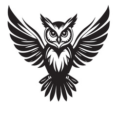 Obraz premium Stylized black silhouette of an owl with wings spread wide