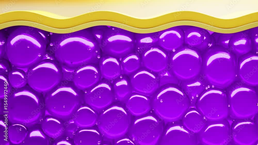 Poster shiny purple spheres are bouncing under a golden wavy layer, creating a mesmerizing and seamless loo