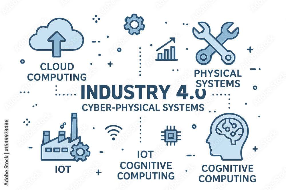 Poster vector poster representing industry 0 with a futuristic banner that includes relevant keywords and i