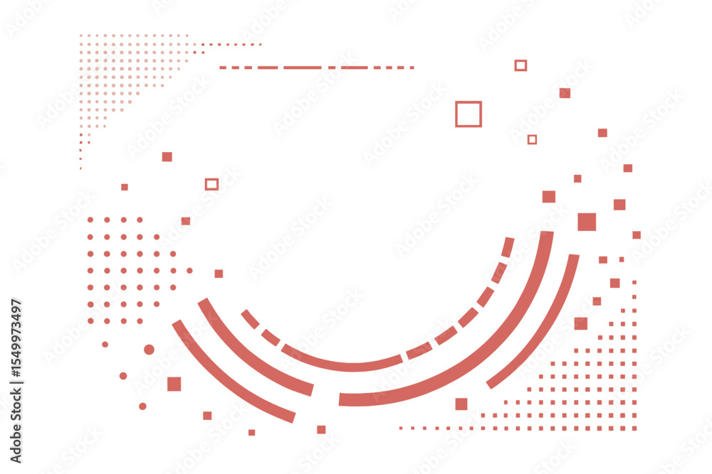 Poster digital technology serves as the backdrop for an abstract design featuring red particles
