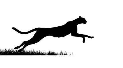 Obraz premium a black and white silhouette of a dog running black, cheetah, dog, grass, jump, run, silhouette , Generative art.