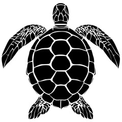 a black and white silhouette of a turtle black, green, sea turtle, silhouette, turtle , Generative art.