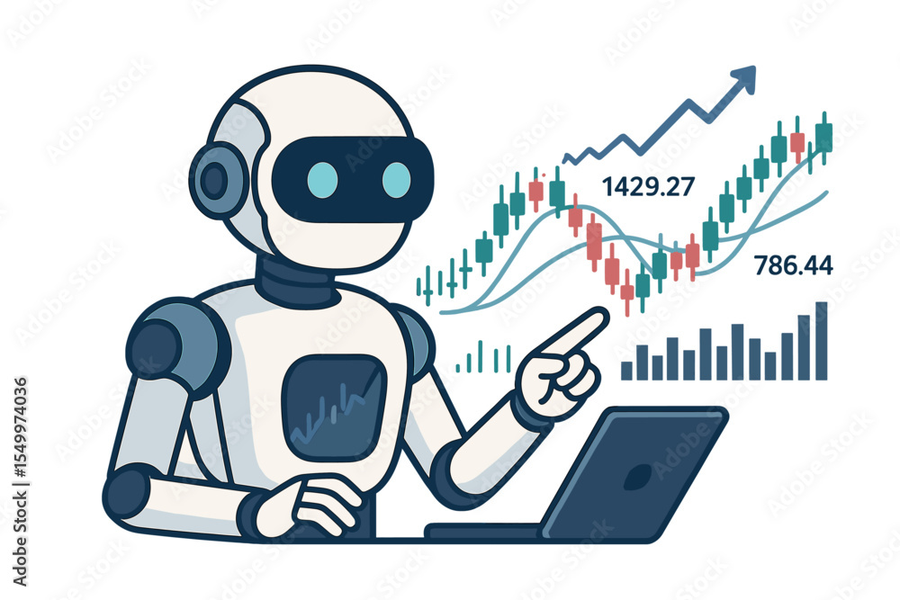 Aufkleber a robot engages in trading on the market, utilizing the of a forex broker to analyze business charts