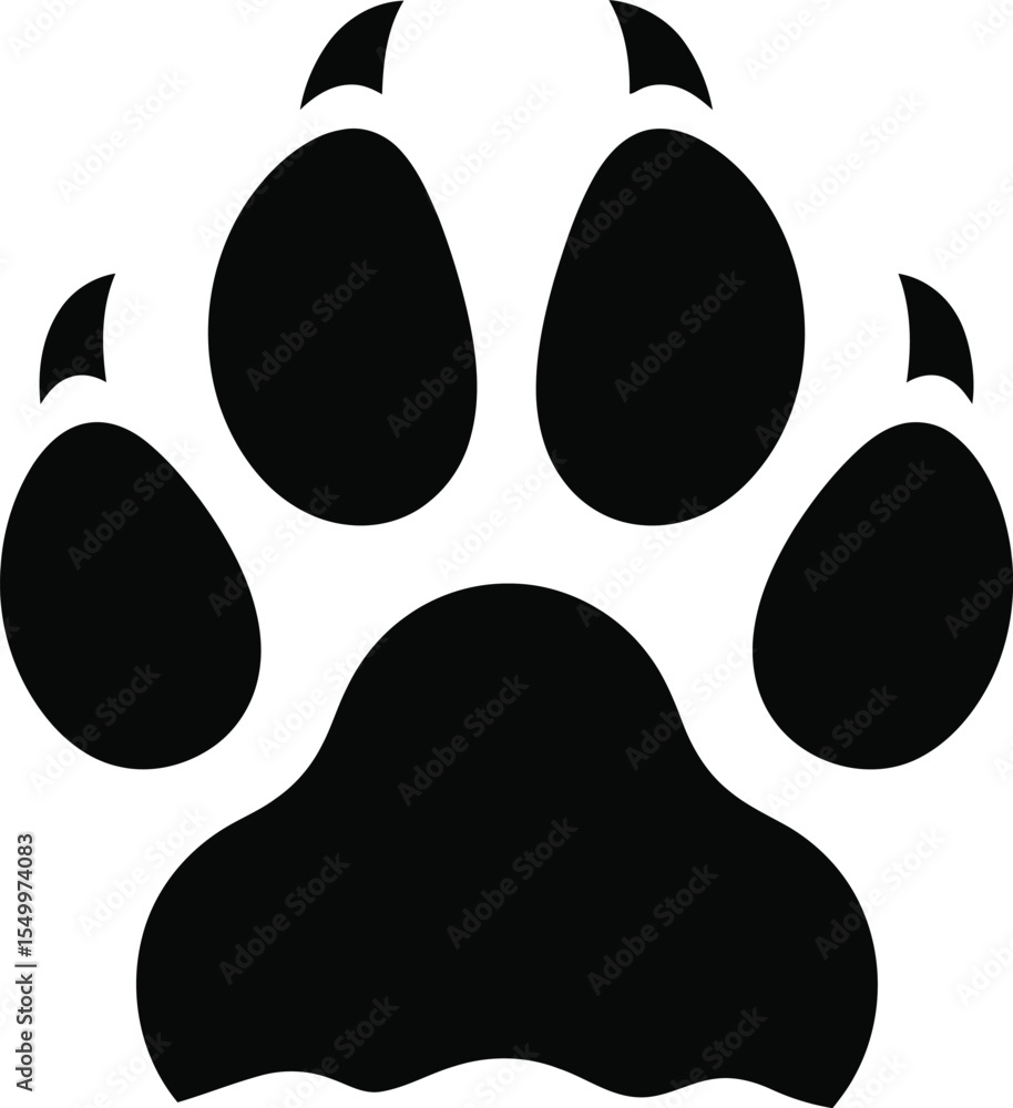 Aufkleber a simple black and white graphic depiction of a paw print with visible claws and rounded pads design