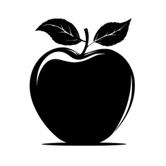 black silhouette of an apple with a leaf on a white background illustration apple, black, icon, illustration, leaf, red, silhouette , Generative art.