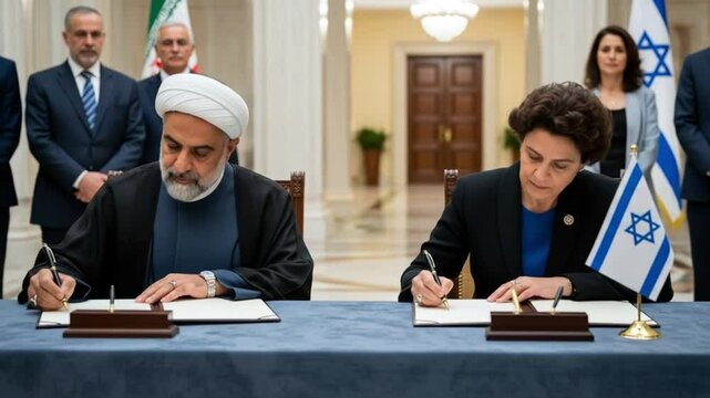 Historic Moment: Iranian and Israeli Representatives Sign Landmark Peace Agreement