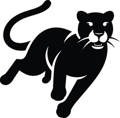 Fototapeta premium AA sleek black panther silhouette prowling forward with a curved tail and focused gaze in monochrome art