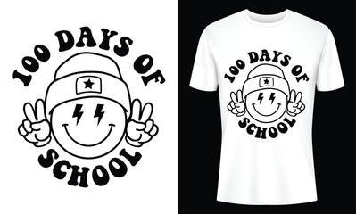 Celebrate One Hundred Days of School with this Fun Smiley Face T-shirt Design featuring a cool beanie and peace signs