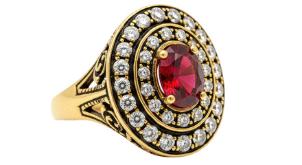 Isolated Gold Ring with Ruby and Diamonds