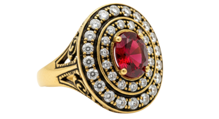 Isolated Gold Ring with Ruby and Diamonds