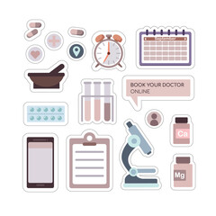 Lab and medicine equipment stickers illustrations