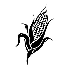 an illustration of a black silhouette of an ear of corn black, cob, corn, ear, icon, illustration, silhouette , Generative art.