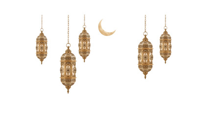 Golden Ramadan Lanterns and Crescent Moon