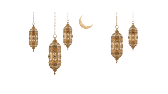 Golden Ramadan Lanterns and Crescent Moon