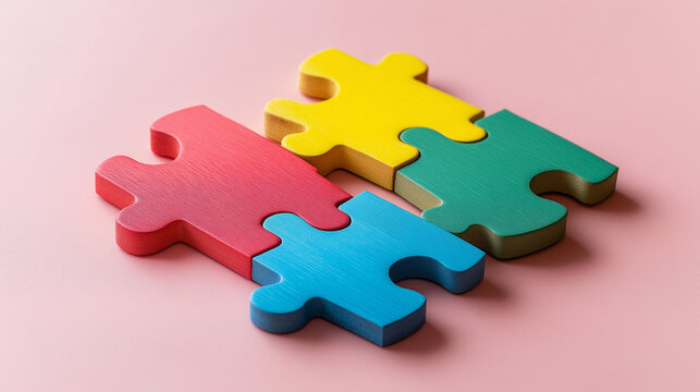 Autism puzzle. Autism awareness day. Colorful bright puzzle.Puzzle. April 2 World Autism Awareness Day. Top view. Space for text. Copy space. Design elements. Care Awareness Campaign for Autism - Powered by Adobe