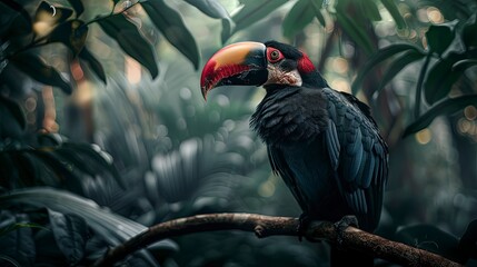 Obraz premium exotic colorful bird in the jungle, bird sitting on the branch