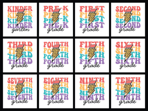 Colorful Retro Grade School Designs featuring Leopard Pencil Icons perfect for Teachers and Students