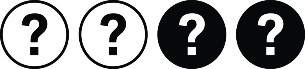Set of Question Mark Icons, Help, FAQ, Information, Query, Doubt, Inquiry, Support, Problem, Solution, Ask, Uncertainty, Symbol, Black, White, Circle, 