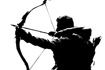 a black and white silhouette of a man shooting a bow and arrow arrow, black, bow, man, shoot, silhouette , Generative art.