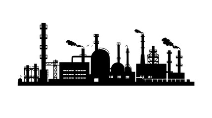 Obraz premium black silhouette of an industrial factory on a white background black, factory, illustration, industrial, plant, silhouette , Generative art.