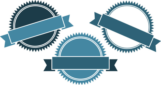 Vector graphic of blue seal badge label with ribbon banner design for graphic design and branding editable stock vector illustration