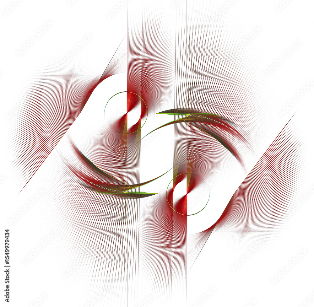 Poster abstract fractal background with red - green parallel striped blades on a white background. 3d rende