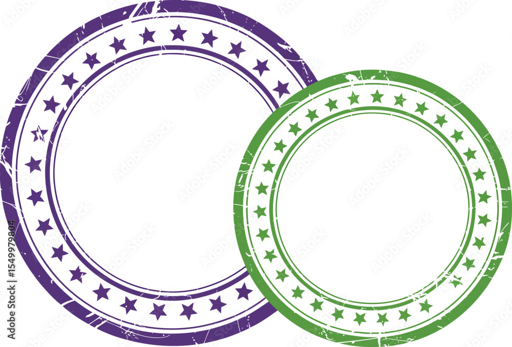 Poster Purple and green star stamp vector circle border frame graphic design element for logo and badge design editable stock vector illustration