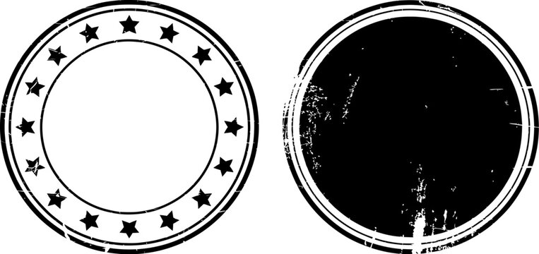 Vector grunge stamp templates with stars and circles for logo design and branding elements set of two editable stock vector illustration