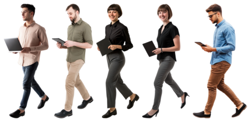PNG Diverse professionals walking confidently, element set on transparent background