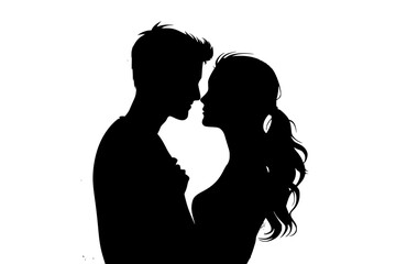 a black and white silhouette of a man and woman in love black, couple, love, man, silhouette, woman, young , Generative art.