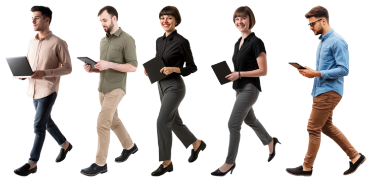 PNG Diverse professionals walking confidently, element set on transparent background