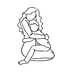 mother and baby line art embrace