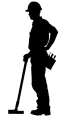 black silhouette of a construction worker holding a jackhammer black, construction worker, man, silhouette , Generative art.