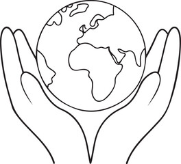 Hands gently cradling a globe vector icon design, hands gently cradling a globe silhouette vector art, hands gently cradling a globe isolated line art vector illustration
