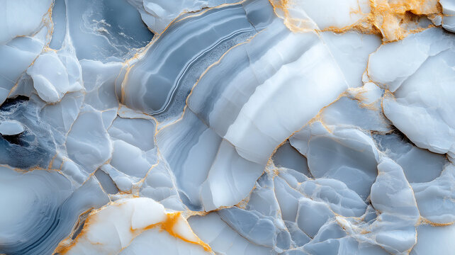 Fototapeta Beautiful blue and white marble texture with golden veins