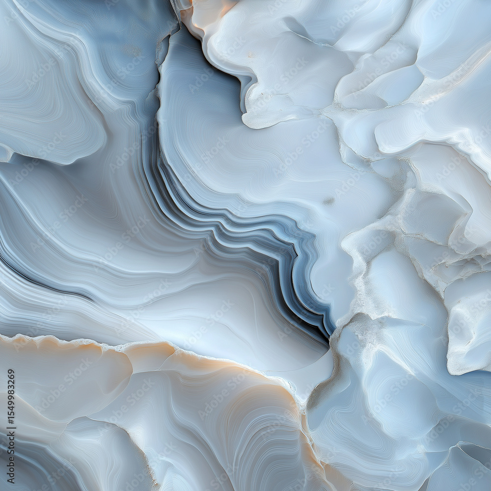 Poster smooth blue agate stone with flowing patterns and textures