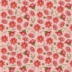 Floral pattern of watercolor elements. Flowers, bouquet, nature, flora, Seamless print on fabric