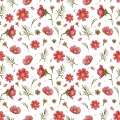 Floral pattern of watercolor elements. Flowers, bouquet, nature, flora, Seamless print on fabric