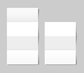 Mockup of a folded letter. Three and four panel accordion fold. White paper sheet. Double gate fold. Vertical pages. Blank booklet
