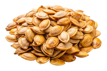 Pile of Roasted Pumpkin Seeds Golden Brown Color Food Snack isolated on a transparent background toasted