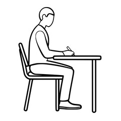 Fototapeta premium a man sitting at a desk writing with a pen in a chair black, chair, desk, icon, man, pen, person, sit, student, table, write , Generative art.