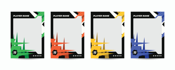 A set of player trading card templates, Photo frame, and border collections for soccer, hockey, volleyball, and basketball players, a sports flyer layout design, template eps 10.