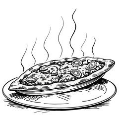 Steaming pide on a plate with toppings and aromatic steam rising  