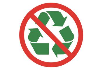 Prohibiting recycling green symbol crossed out by red forbidden sign on transparent background, signaling material reuse restrictions