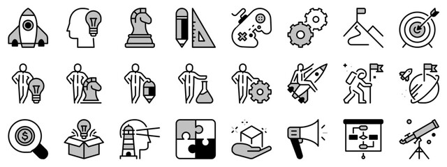Icons in two tones about startup. Business concept.