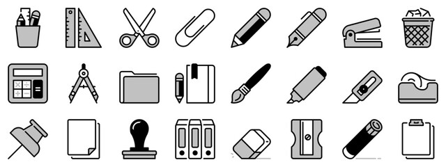 Icons in two tones about stationery