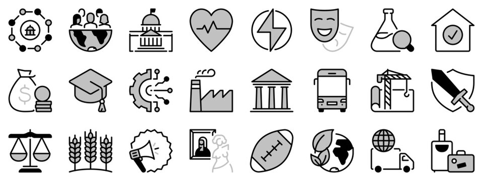 Icons in two tones about sector of society.